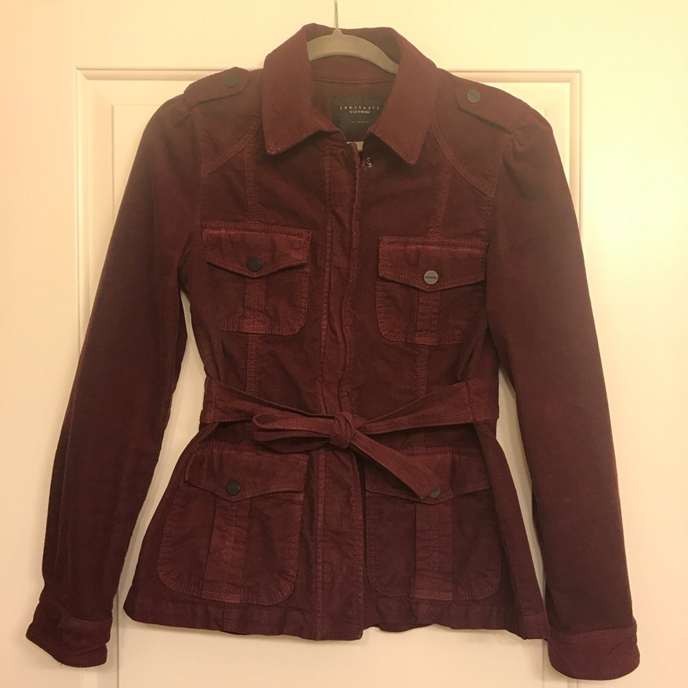 Crimson tie waist utility jacket!
